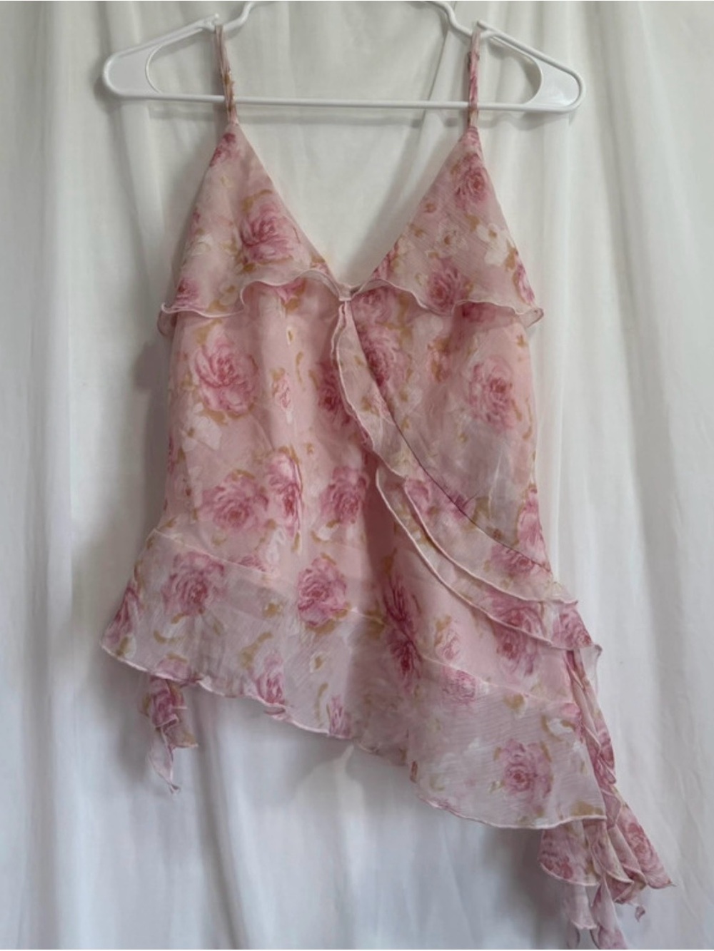 Romantic Pink Floral Ruffle Cami